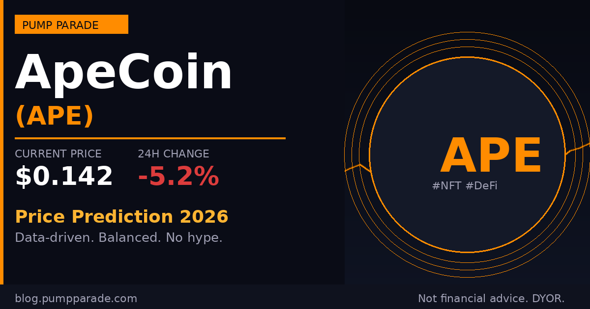 ApeCoin APE price prediction 2026 hero graphic showing current price of $0.142