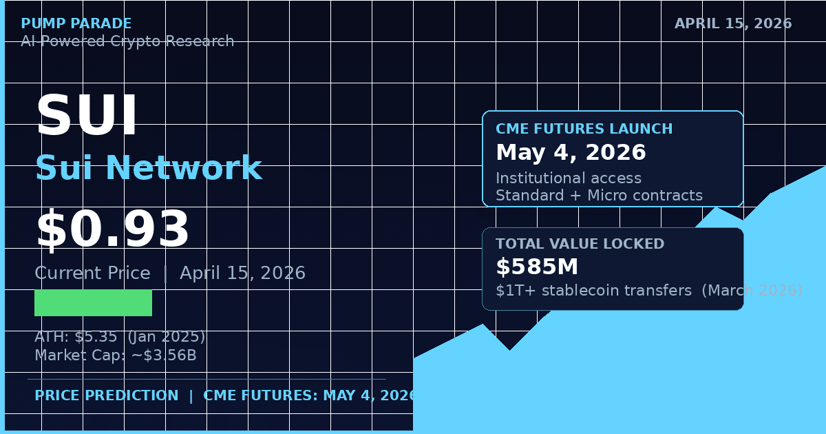Sui (SUI) Price Prediction 2026 - Current price $0.93 with CME futures launching May 4