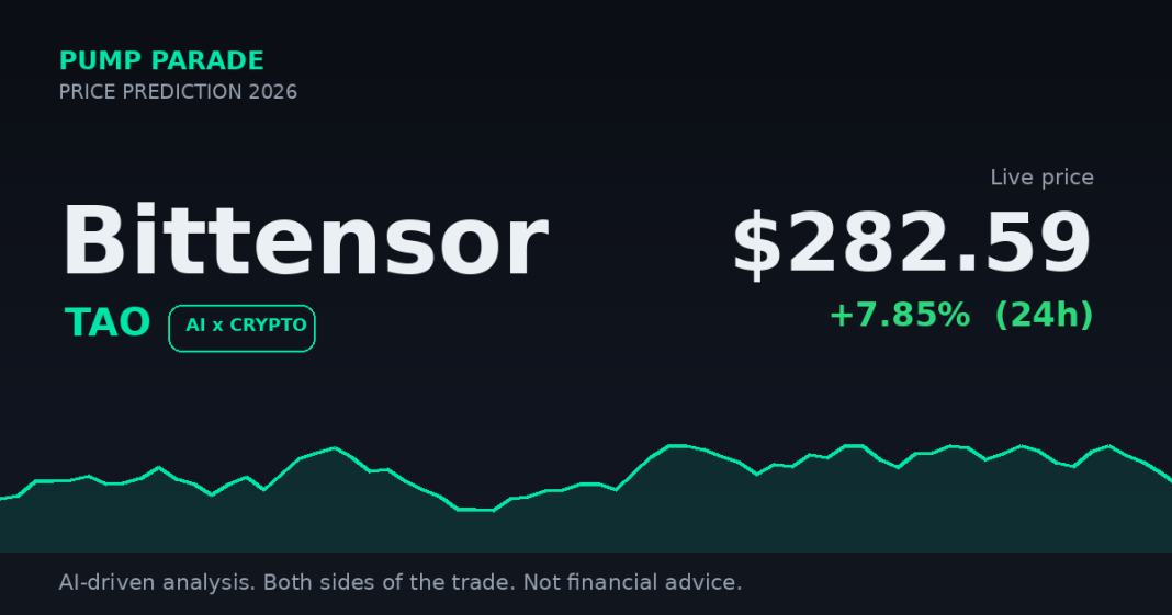 Bittensor TAO price prediction 2026 hero with live price $282