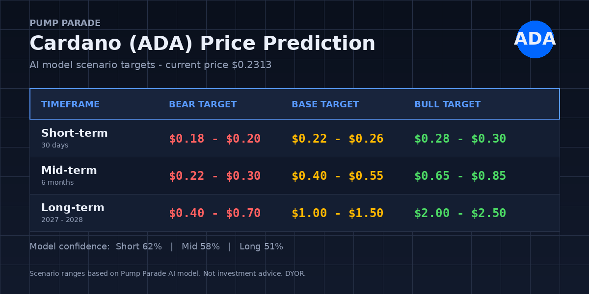Cardano ADA price prediction targets table