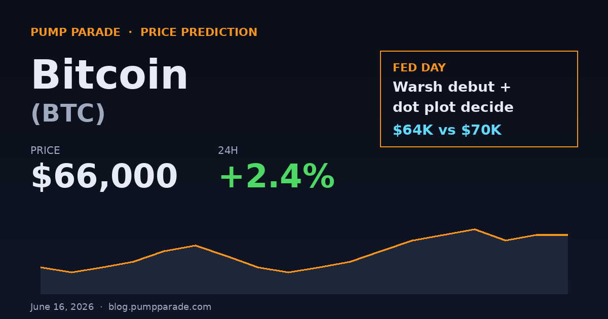 Bitcoin BTC price prediction 2026 hero showing $66,000 price and Fed Day catalyst