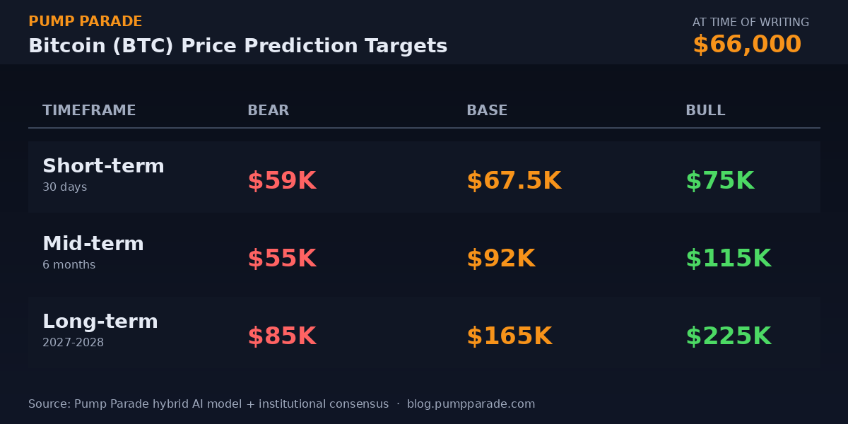 Bitcoin BTC price prediction targets table for short, mid and long term