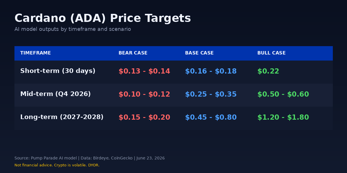 Cardano ADA price targets bear base bull cases