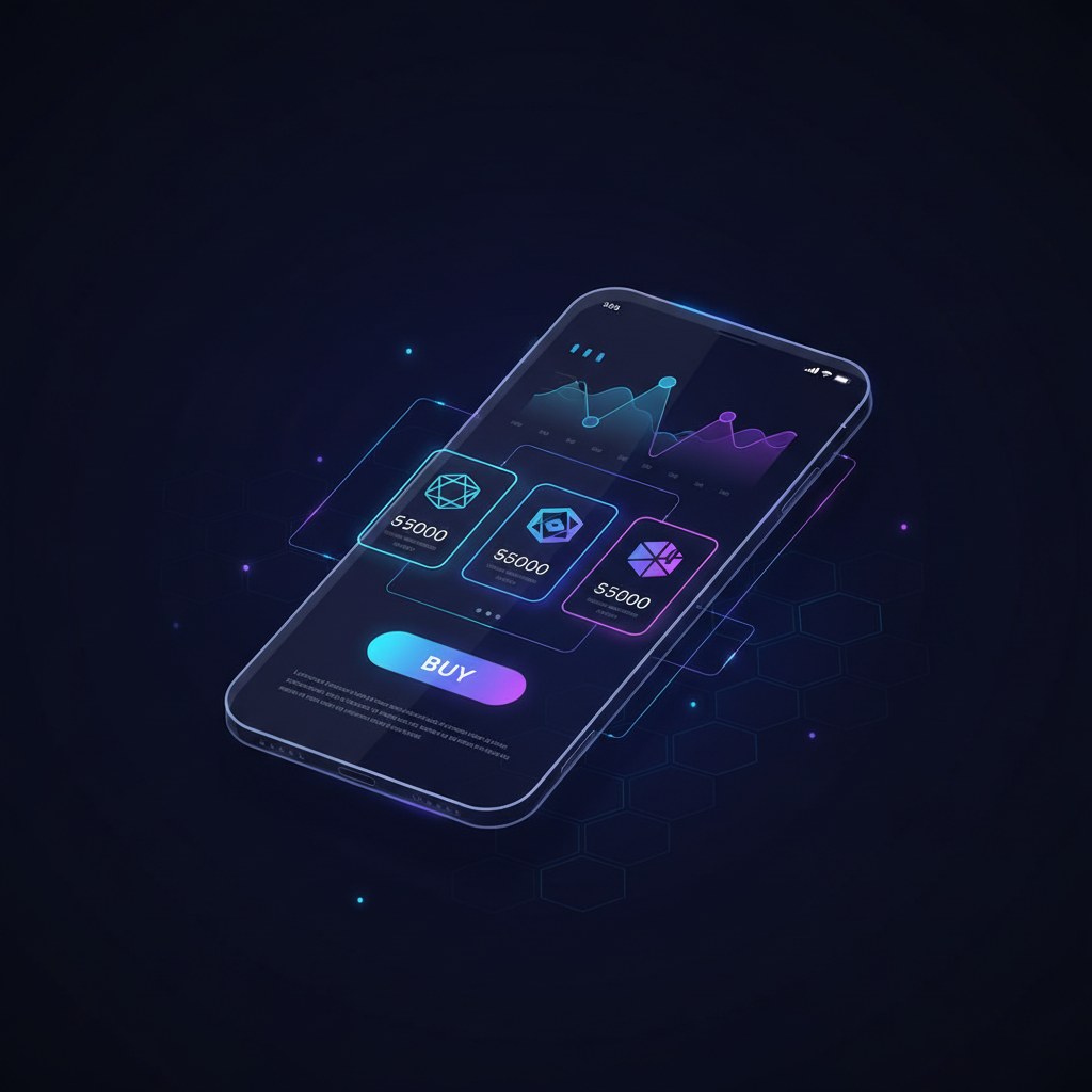 Stylized mobile trading interface representing Moonshot's UX