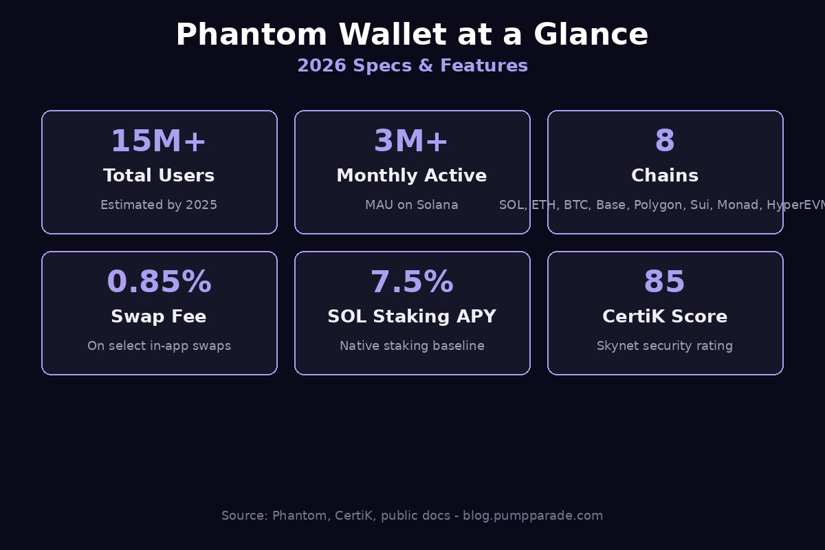 Phantom Wallet specs and features infographic 2026