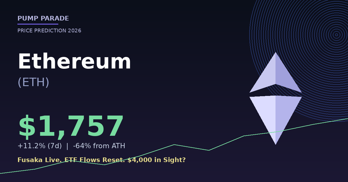 Ethereum (ETH) price prediction 2026 hero graphic, current price $1,757, Fusaka scaling catalyst