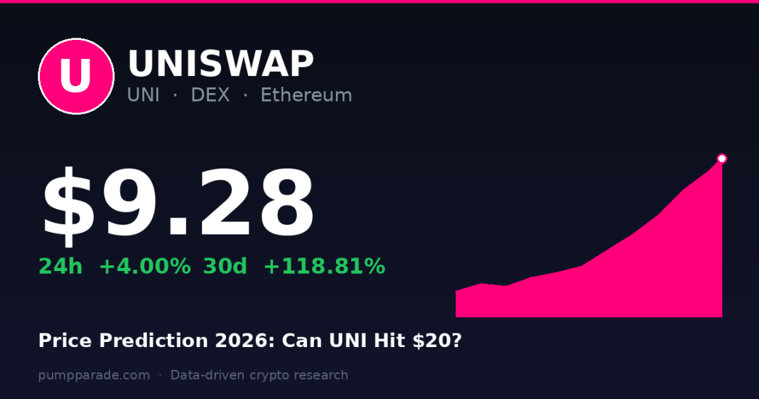Uniswap (UNI) price prediction 2026 hero graphic — current price $9.28 after UNIfication burn catalyst