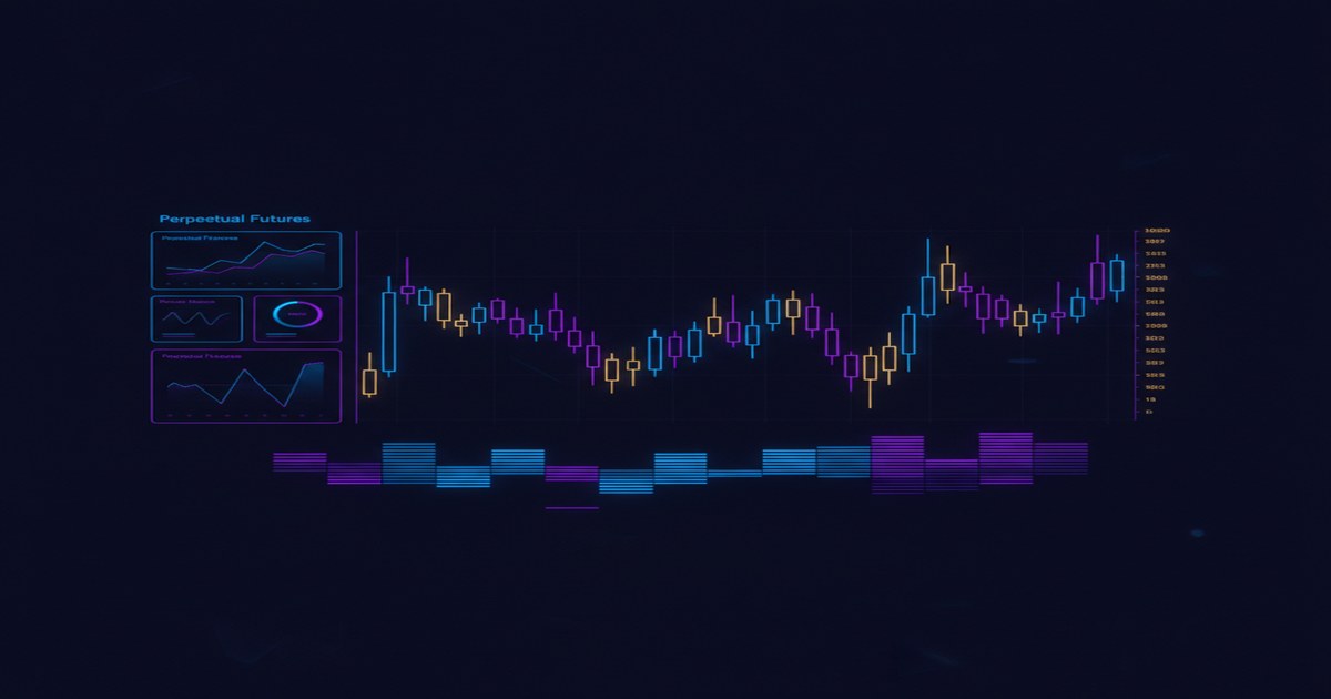 Crypto exchange trading interface visualization with candlestick charts and order book