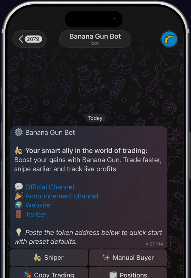 Banana Gun Telegram bot interface on a mobile phone