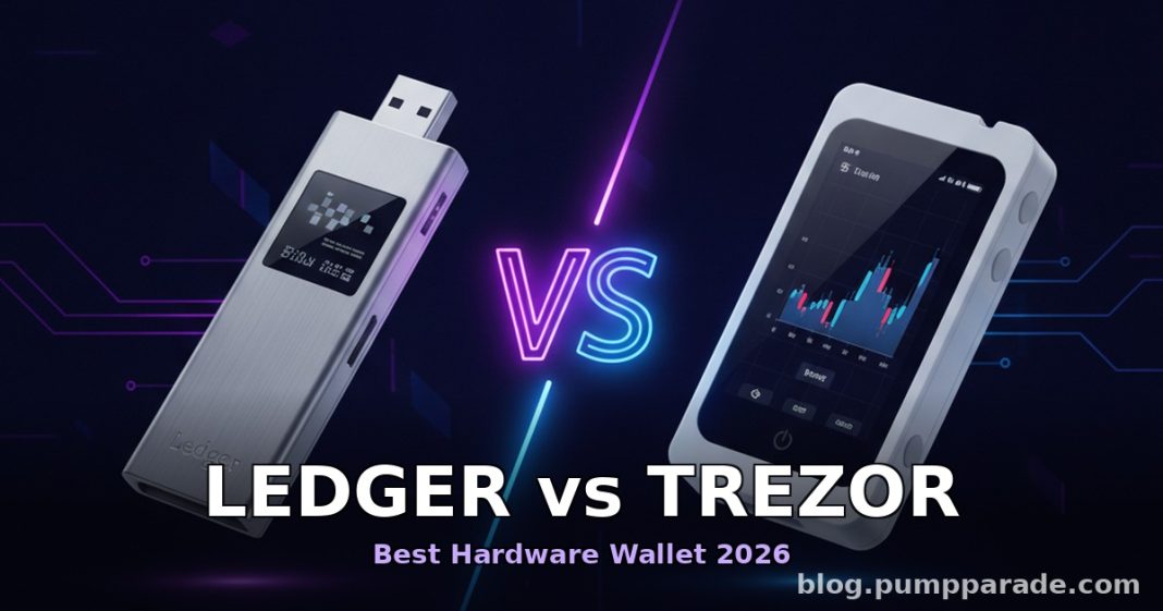 Ledger vs Trezor hardware wallet comparison 2026 hero image